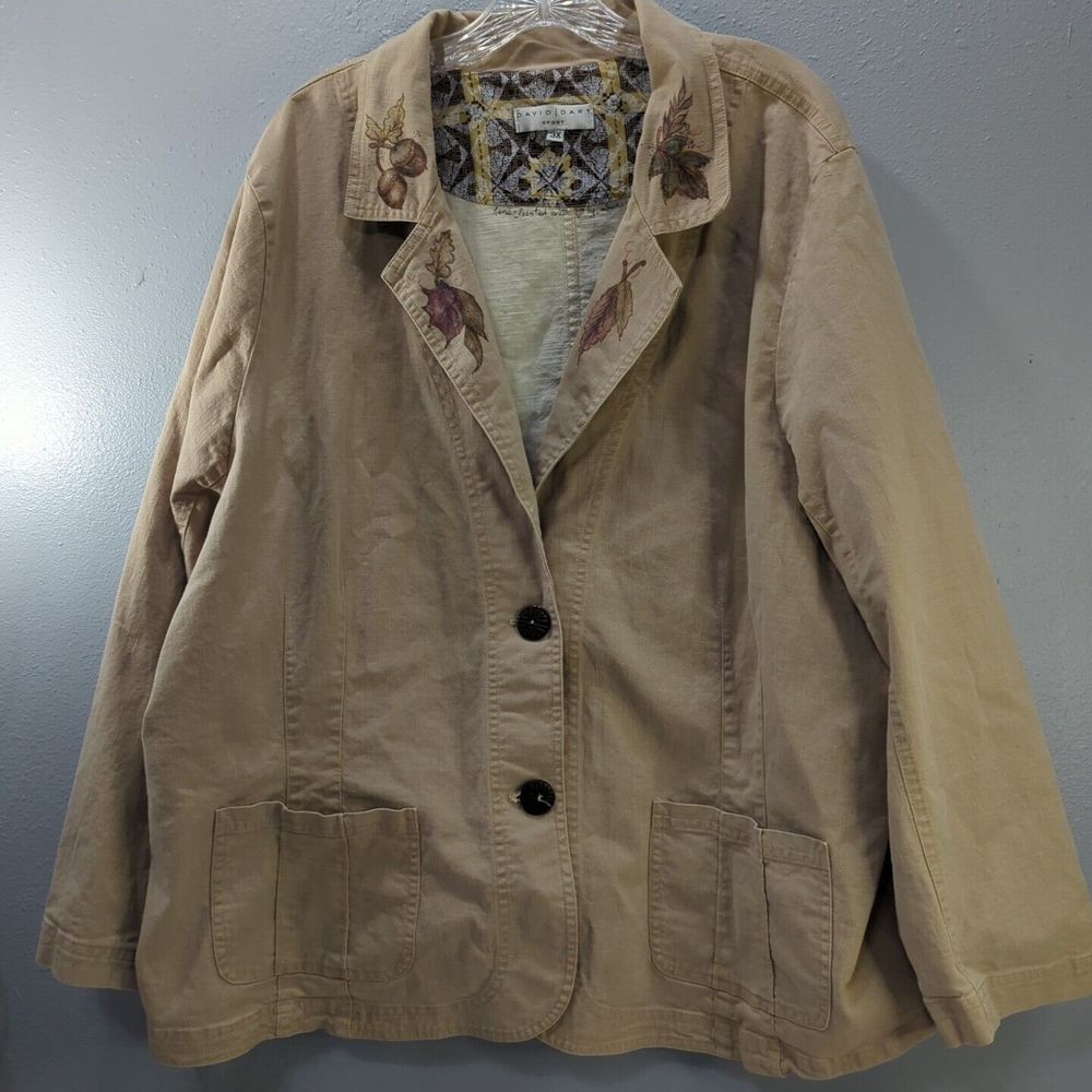David Dart Women's Size 3X Tan Hand painted Acorns & Leaves Collar Blazer  465‎